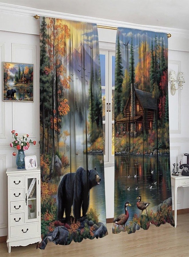 LOMADIA Rustic Bear Blackout Curtains, Retro Forest Animal Lake Wildlife Pattern Drapes, Country Cabin Farmhouse Window Treatments Curtain for Kitchen Bedroom Living Room Home Decor 42" W x 45" L - Image 3